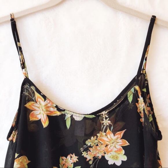 Forever 21 Black Flower Spaghetti-Strap Adjustable Top - Picture 4 of 6